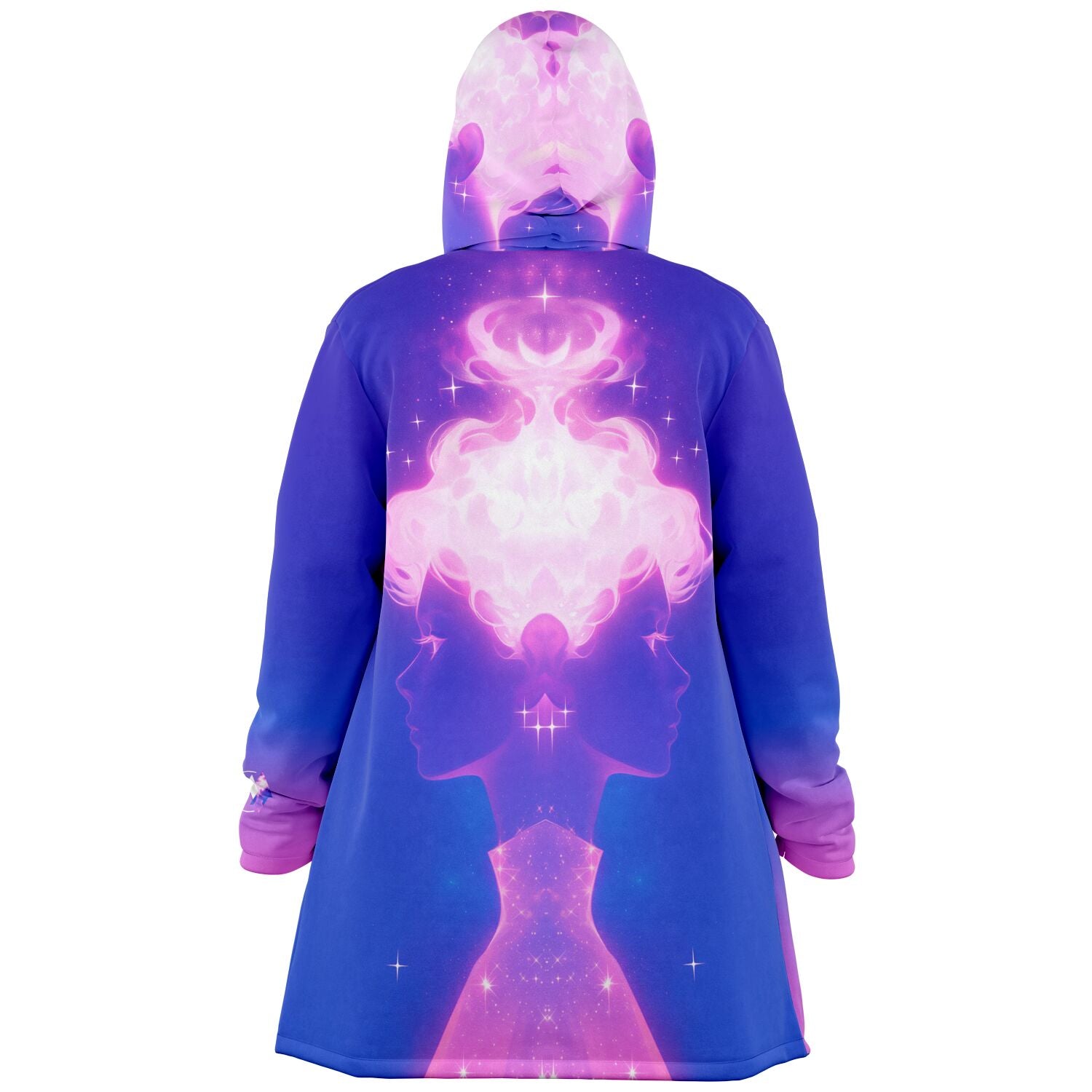 Ethereal Gem hooded jacket featuring a vibrant design, crafted from premium micro-mink fabric with soft fleece lining for unmatched comfort and warmth.