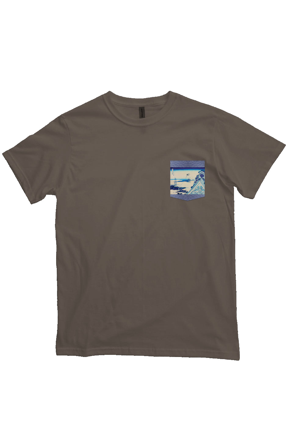 Honganji Temple at Asakusa in Edo, Japanese Block Art Pocket T-Shirts, Ukiyo-e, heavyweight cotton fabric t-shirt, "meteorite" brown