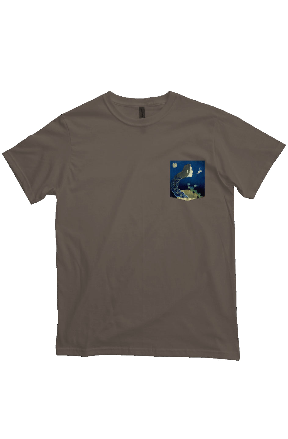 Warabi Inuyama Dôsetsu, Japanese Block Art Pocket T-Shirts, Ukiyo-e, heavyweight cotton fabric t-shirt, "meteorite" brown