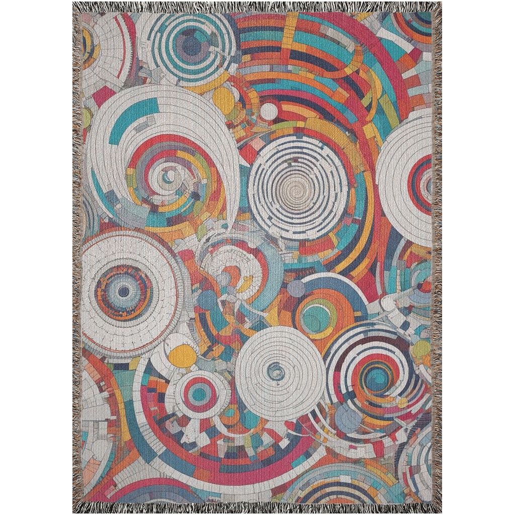 Spiral Abstraction I Woven Blanket featuring a vibrant pattern, showcasing artistic motifs, made from 100% pure cotton for a luxurious touch.