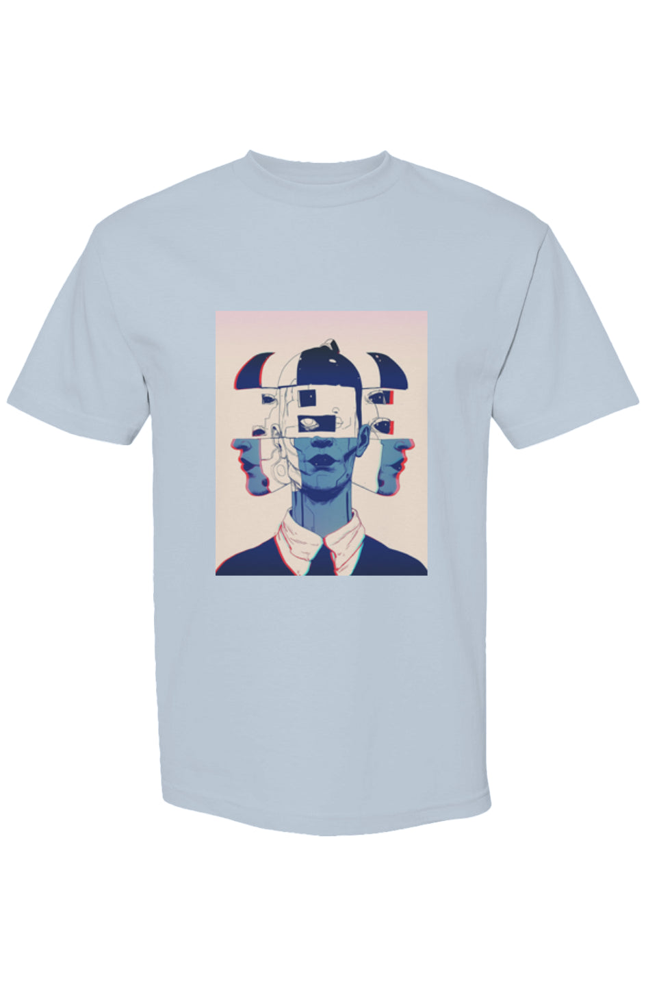 Shinjoku Streetwear IV | Six 25 T-shirt: Surreal graphic of fragmented bust in suit and cap, showcasing digital artistry on heavyweight cotton for modern streetwear.