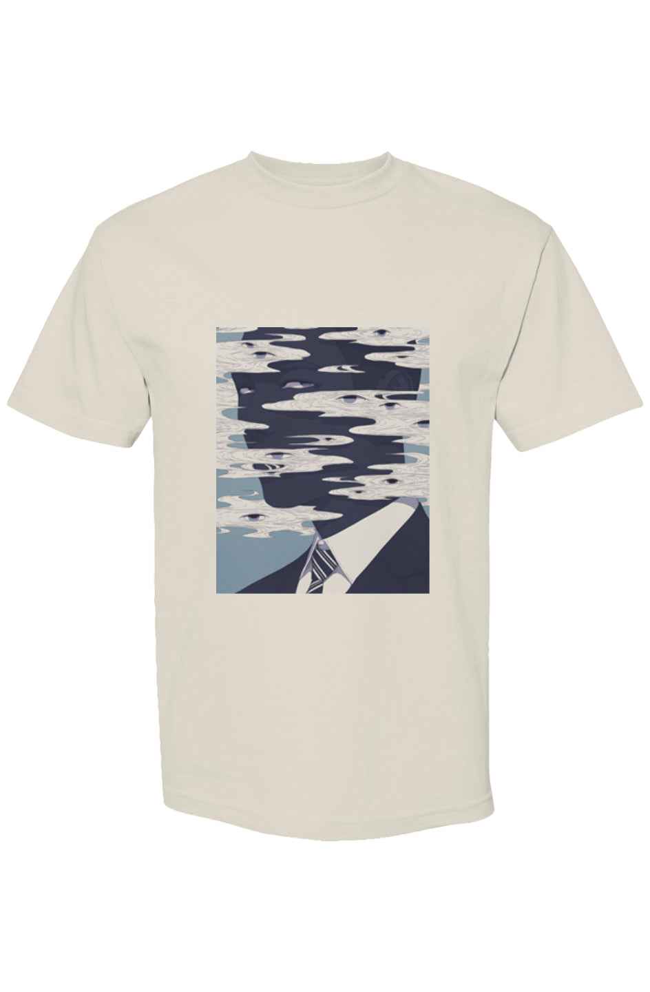 Shinjoku Streetwear XVI | Six 25 T-shirt features a surreal graphic: a suited figure with a swirling, eye-studded head, merging digital artistry with urban style.