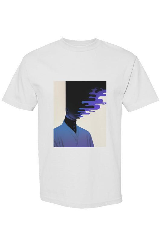 Shinjoku Streetwear XXIV | Six 25 T-shirt with minimalistic portrait in blues, glitching into purple-blue streaks, on premium heavyweight cotton.