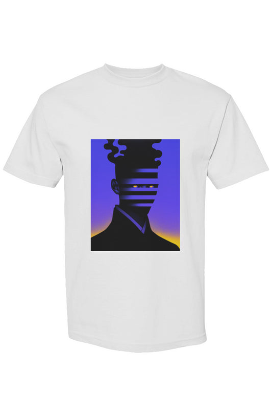 Shinjoku Streetwear | Six 25 T-shirt featuring an abstract silhouette graphic with glowing eyes, set on a gradient background, highlighting futuristic digital artistry.