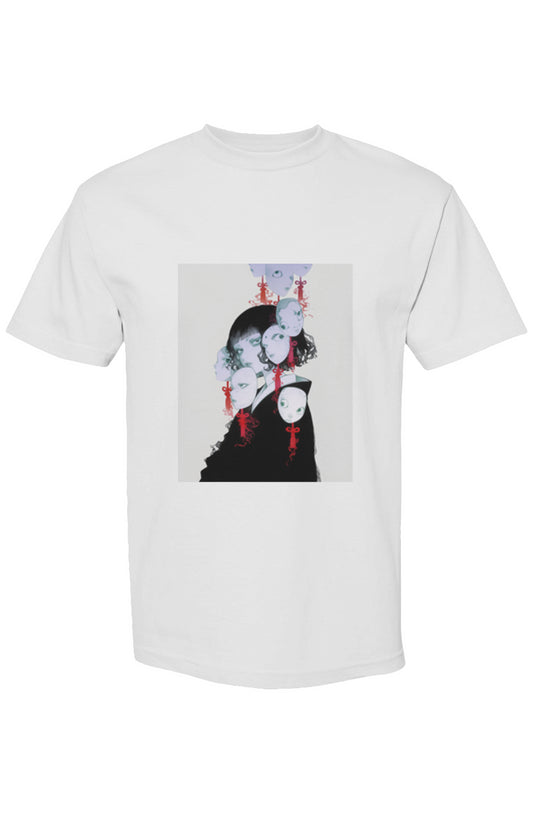 Shinjoku Streetwear VIII | Six 25 T-shirt features a surreal illustration with floating masks, blending digital art with urban fashion.