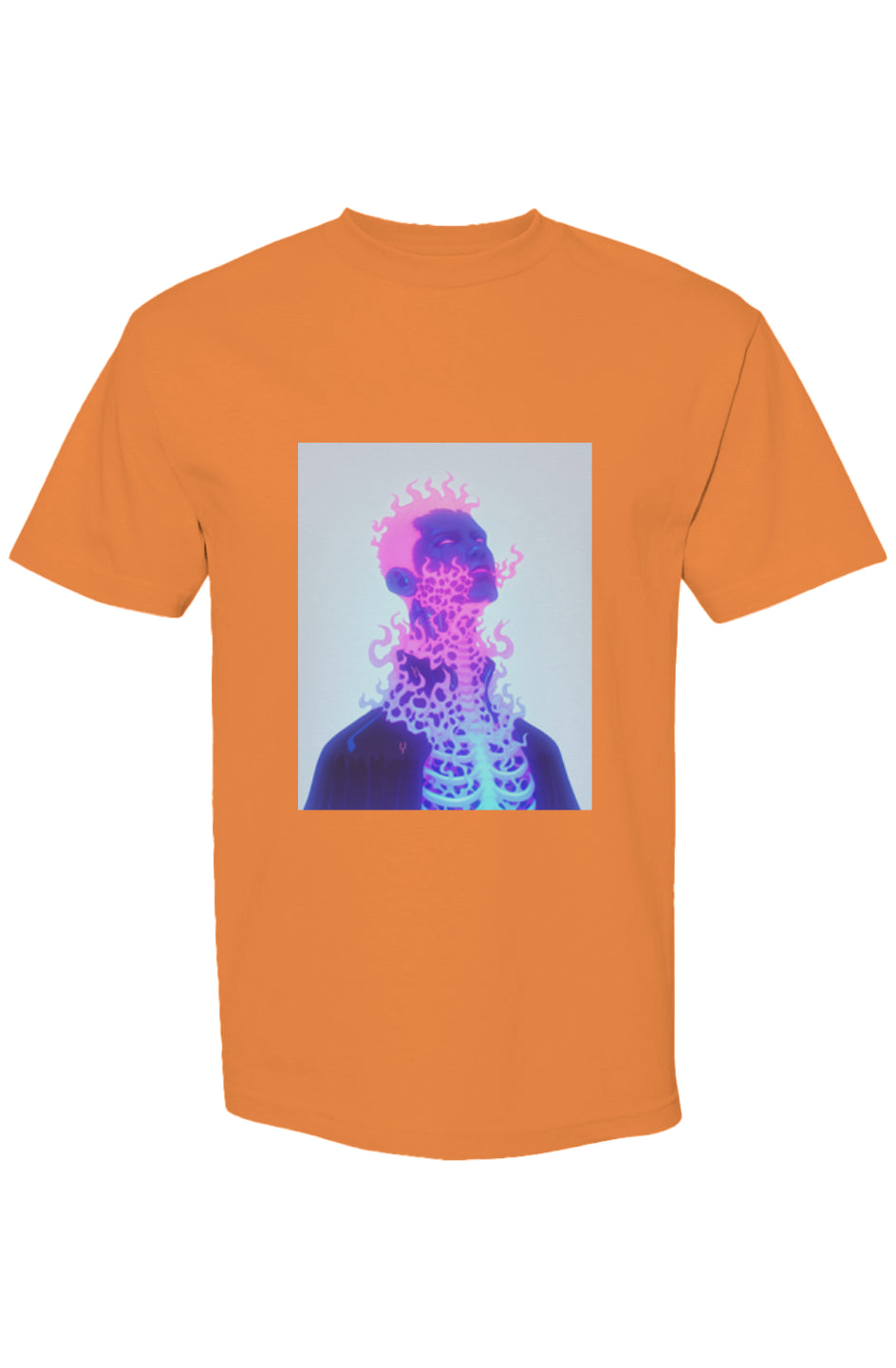 Orange Shinjoku Streetwear XXVI | Six 25 T-shirt featuring a surreal neon graphic of a humanoid figure with glowing rib cage and tendril-like shapes.