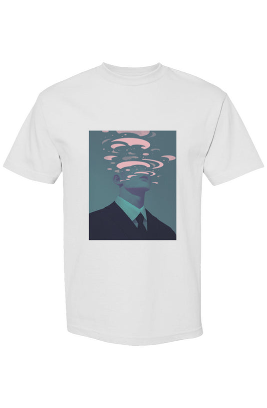 Shinjoku Streetwear XL | Six 25 T-shirt featuring surreal pink-purple cloud-headed figure print on heavyweight cotton, embodying modern urban digital artistry.