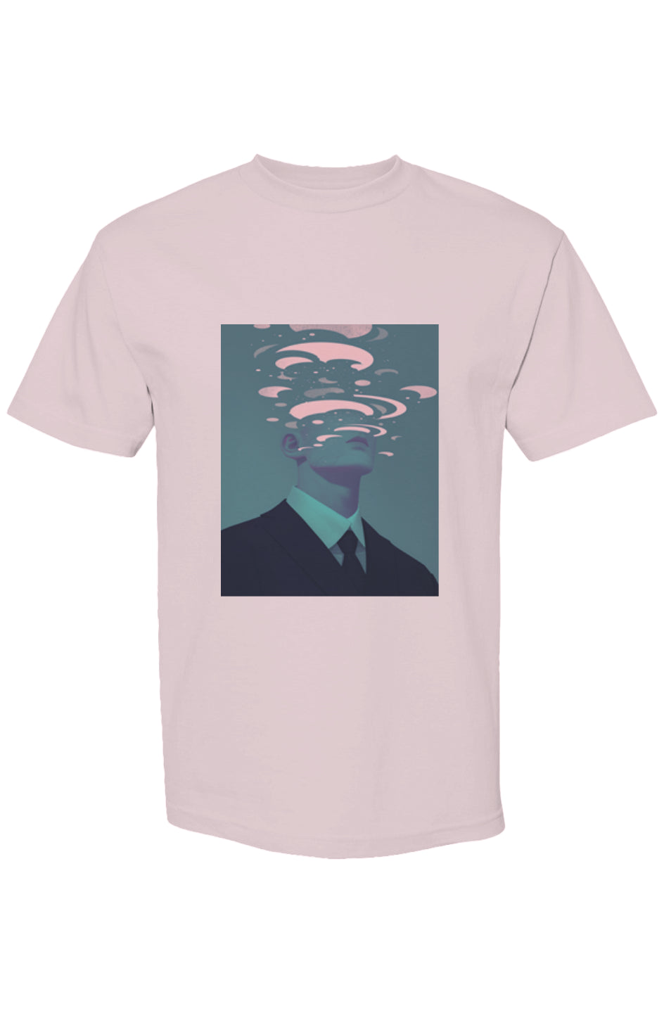 Shinjoku Streetwear XL | Six 25 T-shirt with surreal graphic of a man's head dissolving into pink swirls, showcasing digital-age artistic expression.