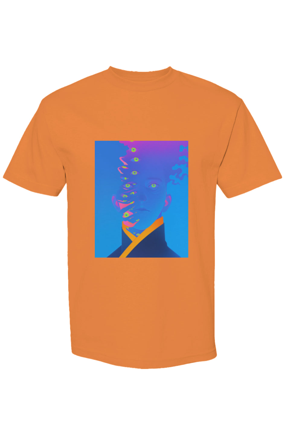 Shinjoku Streetwear XLV | Six 25 T-shirt featuring a surreal neon portrait with floating eyes on heavyweight cotton, exemplifying modern urban aesthetic and digital artistry.