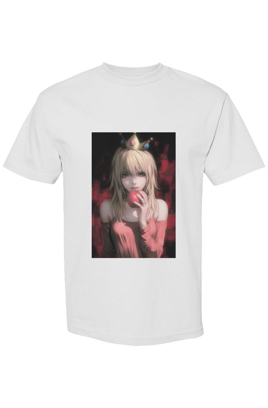 White T-shirt featuring an anime-style woman with a crown, from Drewsidious Otaku Collection XI | Seven 25, showcasing bold, urban digital artistry.
