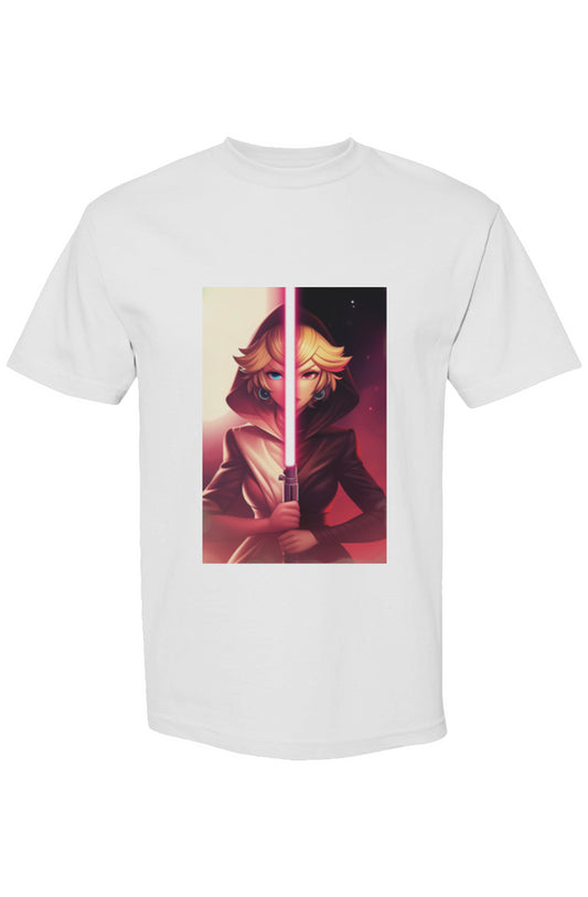 Drewsidious Otaku Collection XIII | Seven 25 T-shirt featuring a blonde character with a pink lightsaber, blending fairytale and sci-fi elements in digital art.
