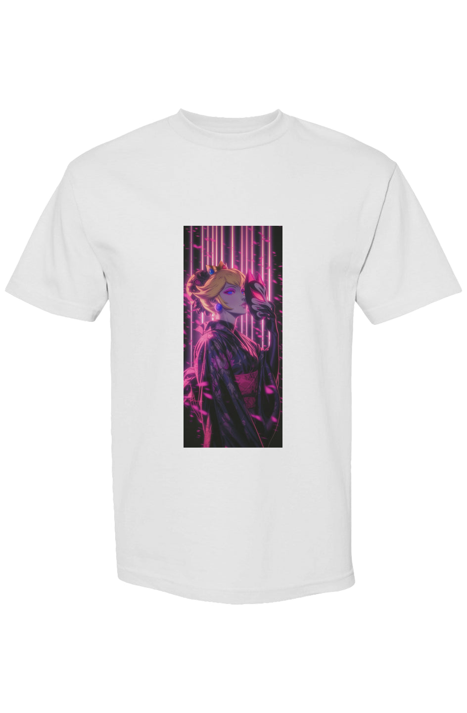 Drewsidious Otaku Collection XXII | Seven 25 T-shirt featuring a neon-lit anime scene with a blonde, cat-ear woman in a kimono holding a fox mask.