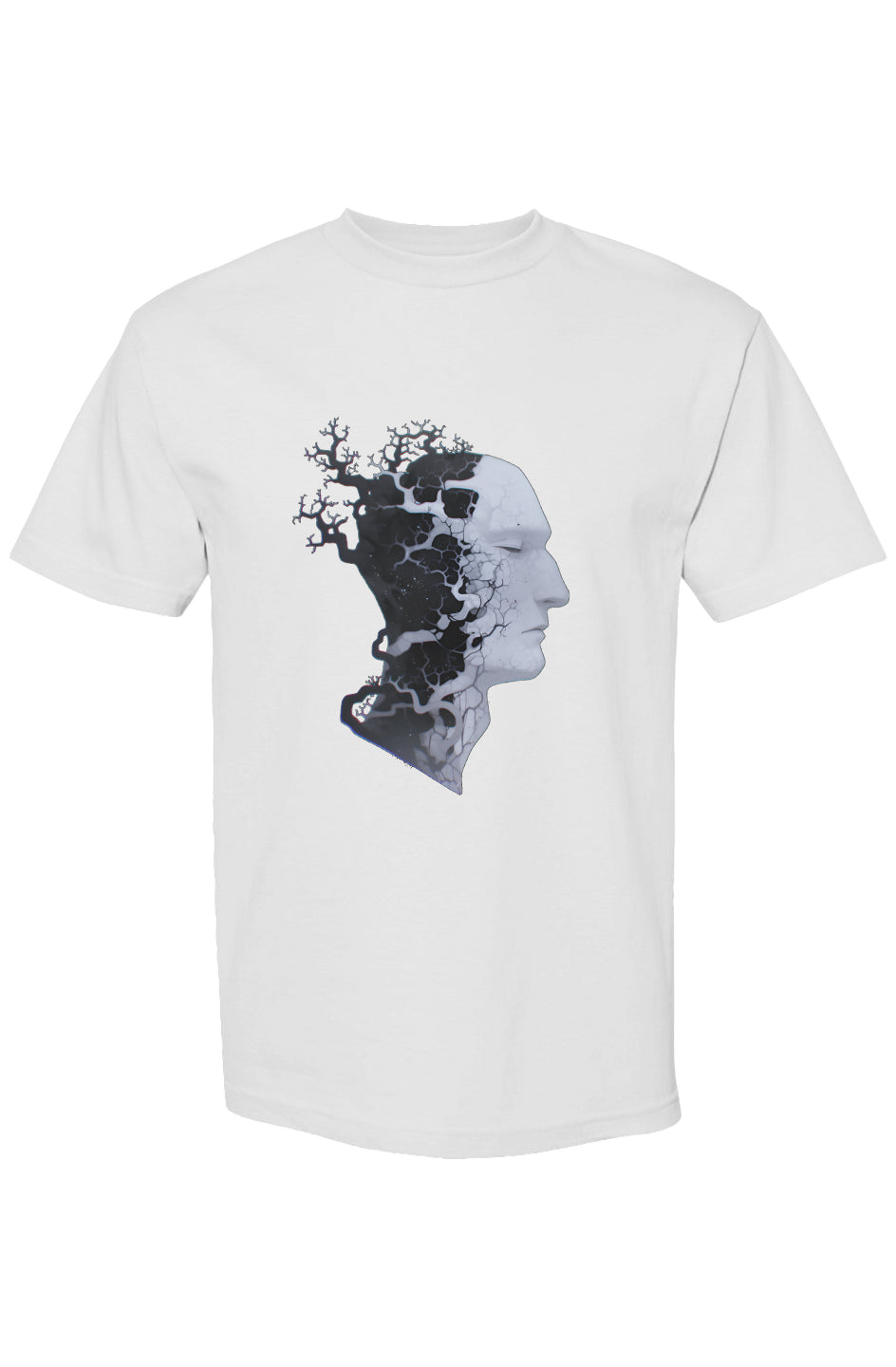 Shinjoku Streetwear Vibes XI | Seven 25 T-shirt featuring an abstract silhouette merging human and organic forms, highlighting digital-age expression on premium heavyweight cotton.
