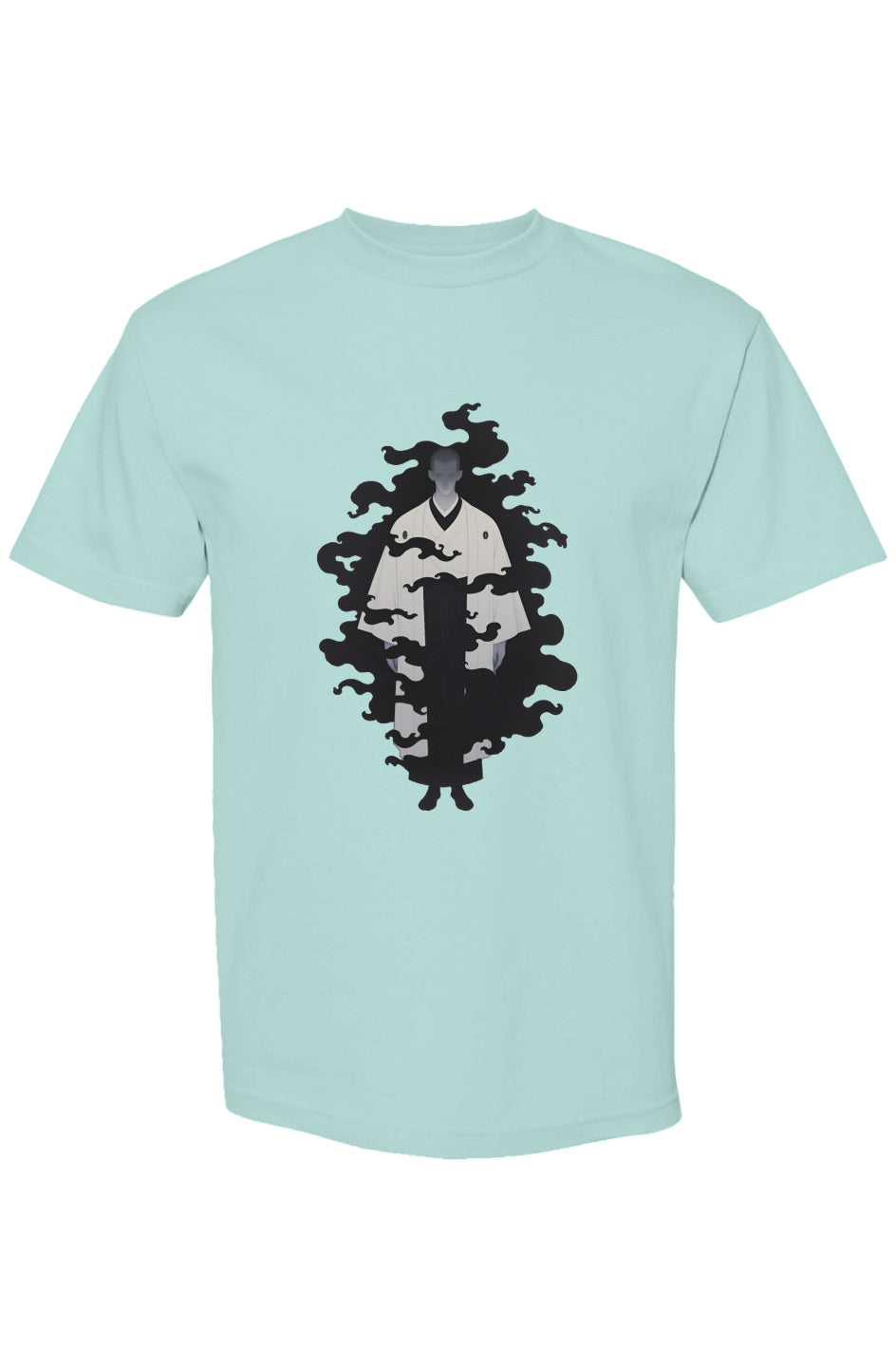 Shinjoku Streetwear Vibes XII | Seven 25 T-shirt featuring a ghostly figure in a kimono with swirling black smoke, offering a moody, ethereal design.