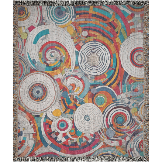 Spiral Abstraction I Woven Blanket featuring a vibrant pattern, showcasing artistic motifs, made from 100% pure cotton for a luxurious touch.