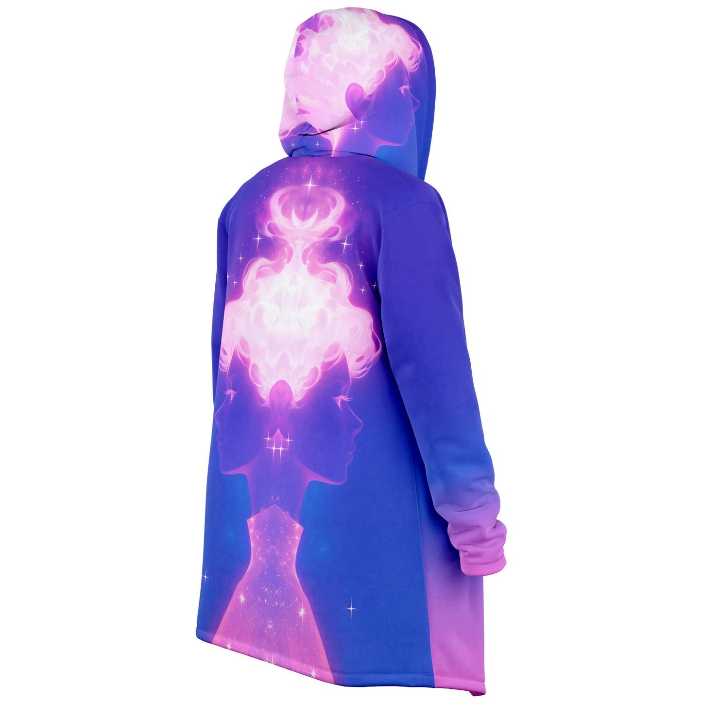 Ethereal Gem hooded jacket featuring a vibrant design, crafted from premium micro-mink fabric with soft fleece lining for unmatched comfort and warmth.