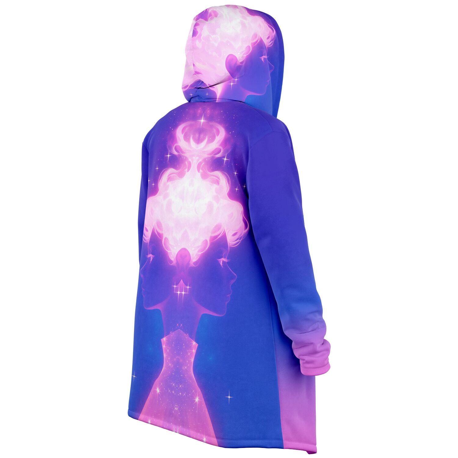 Ethereal Gem hooded jacket featuring a vibrant design, crafted from premium micro-mink fabric with soft fleece lining for unmatched comfort and warmth.