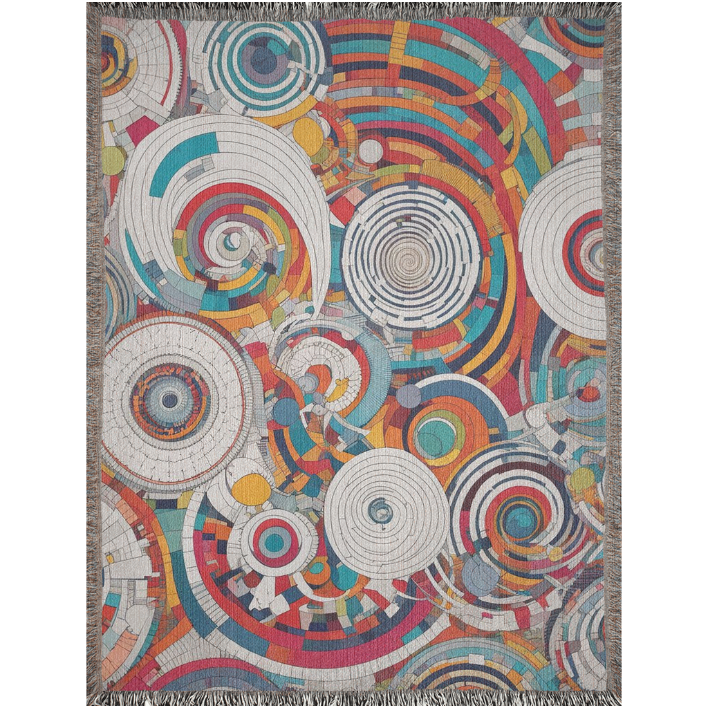 Spiral Abstraction I Woven Blanket featuring a vibrant pattern, showcasing artistic motifs, made from 100% pure cotton for a luxurious touch.