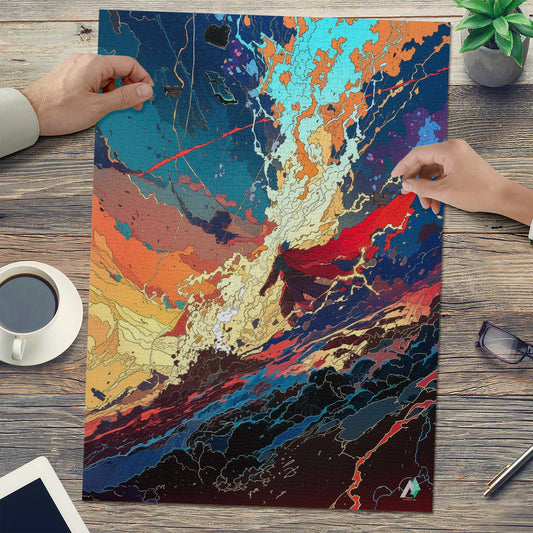 Galleria Galactica VII Puzzle featuring a vibrant art scene, available in 500 or 1000 pieces, crafted from premium ivory cardboard with a satin finish.