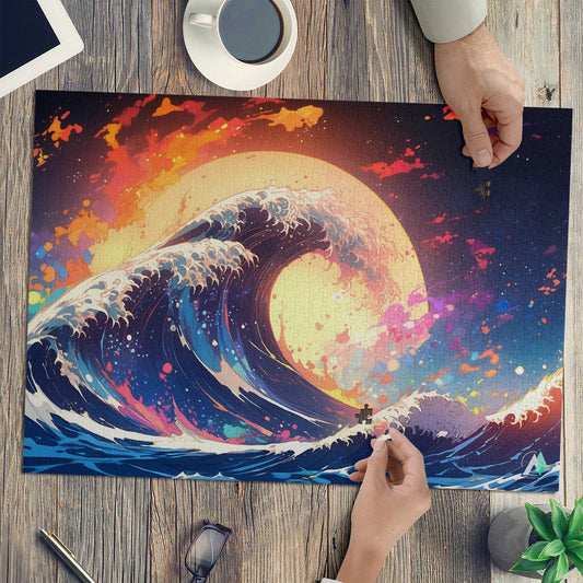 The Great Wave I Puzzle, featuring an intricate wave design, crafted from premium ivory cardboard. Available in 500 or 1000 pieces, artist: @shinjoku13.