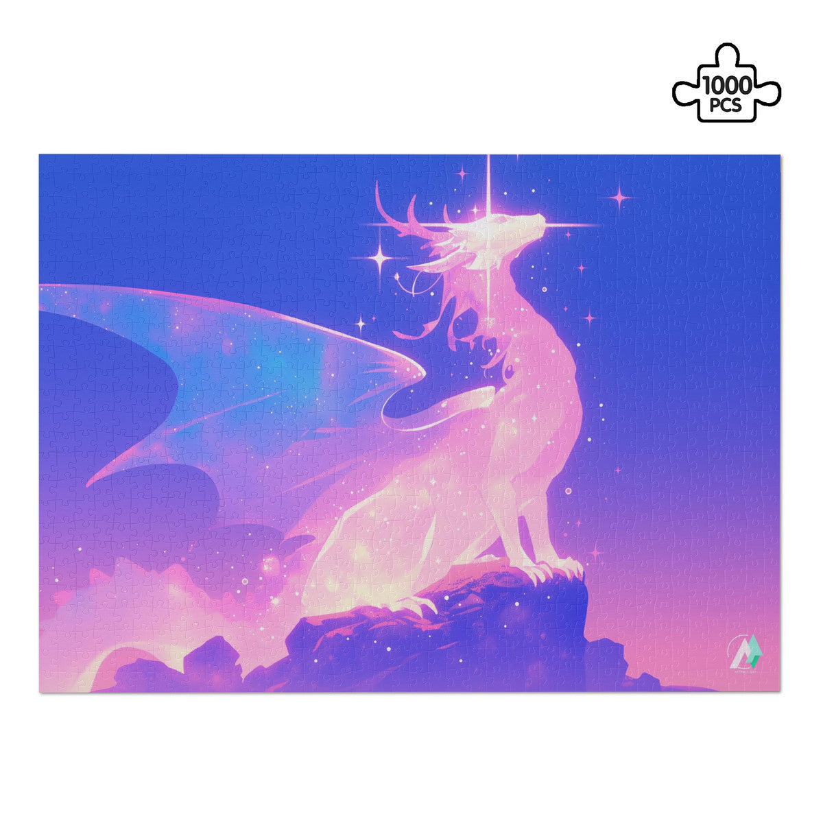Supernal Ascendant Puzzle featuring a dragon design. Available in 500 and 1000 pieces, made from premium ivory cardboard.