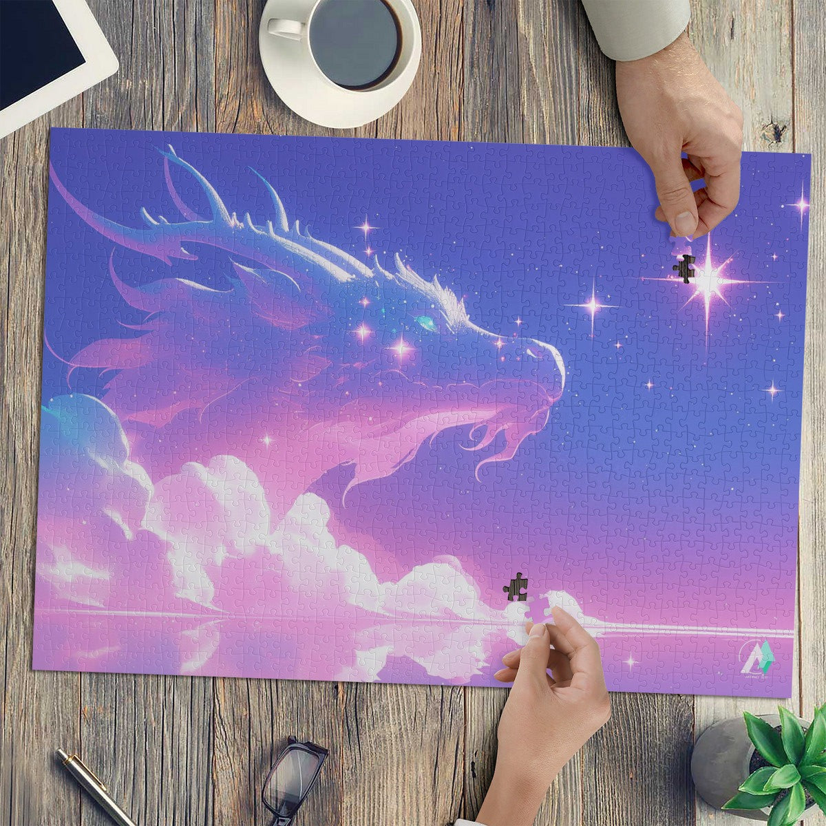 Supernal Dragon Puzzle, featuring a detailed dragon design by @shinjoku13. Available in 500 or 1000 pieces, crafted from premium ivory cardboard.