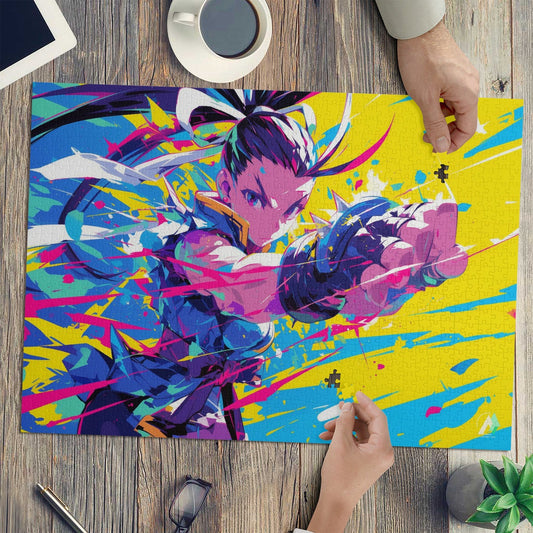 Indian Veda in Pastels I Puzzle: A 500 or 1000-piece puzzle featuring a woman's face adorned with flowers, showcasing modern art by @shinjoku13.