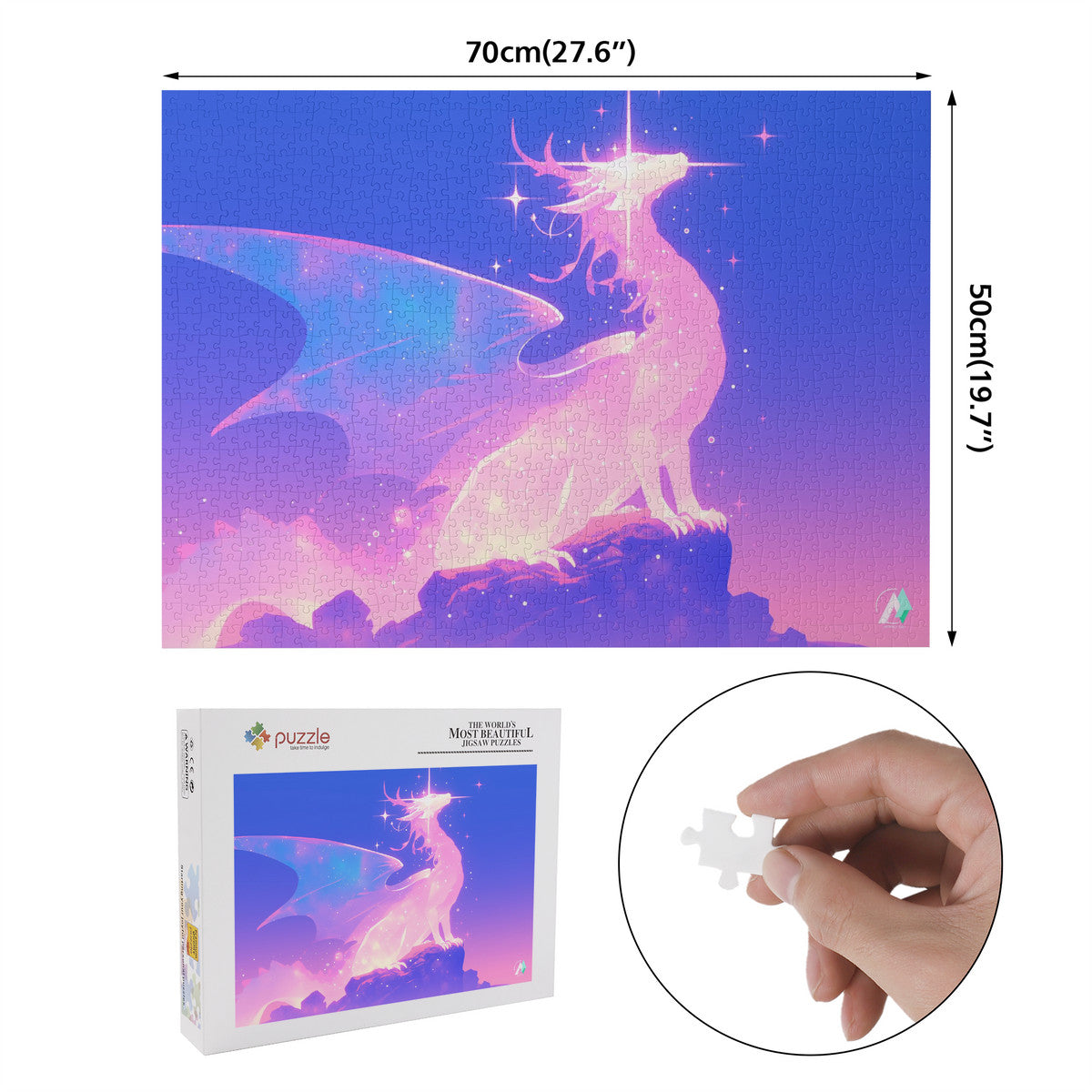 Supernal Ascendant Puzzle featuring a dragon design. Available in 500 and 1000 pieces, made from premium ivory cardboard.