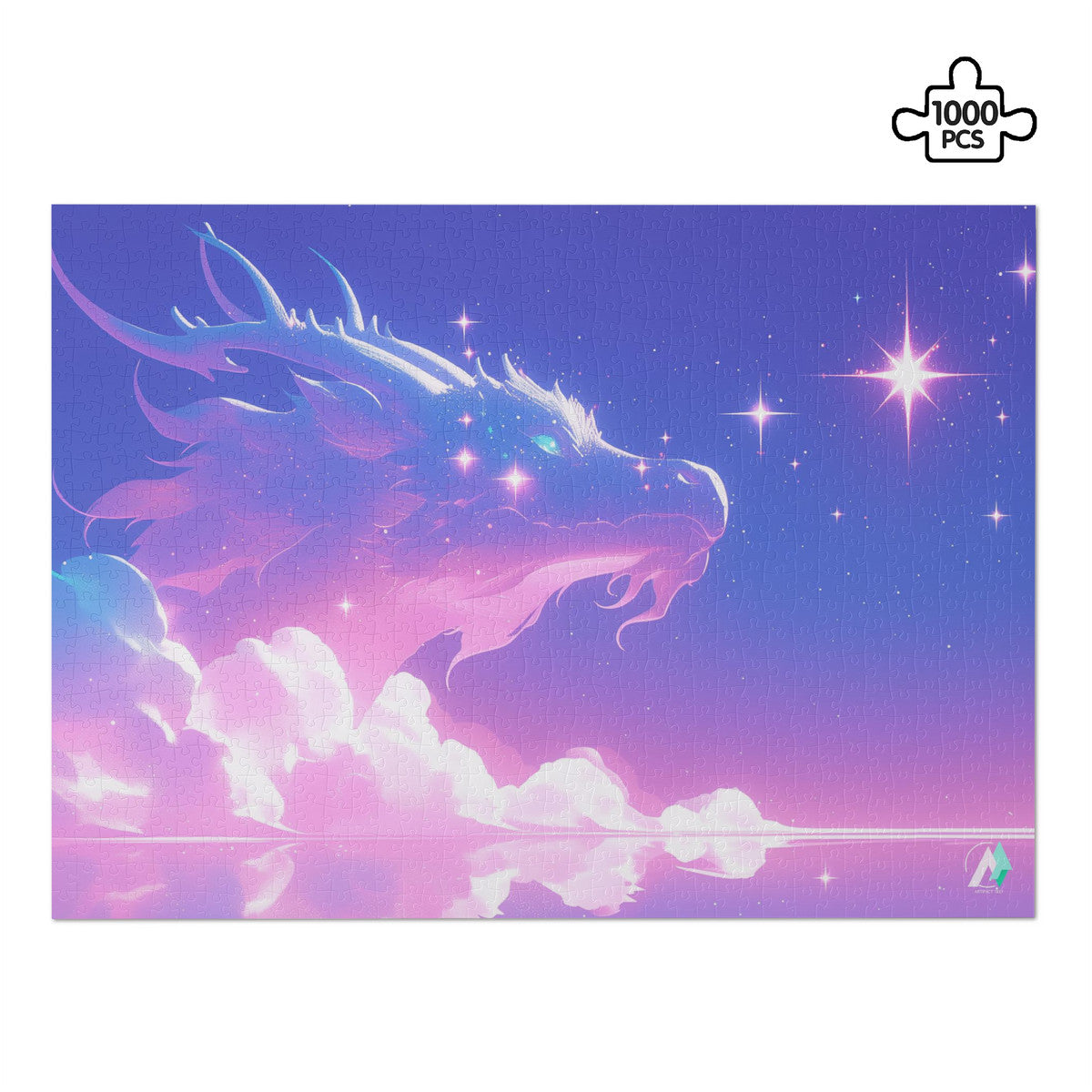 Supernal Dragon Puzzle, featuring a detailed dragon design by @shinjoku13. Available in 500 or 1000 pieces, crafted from premium ivory cardboard.