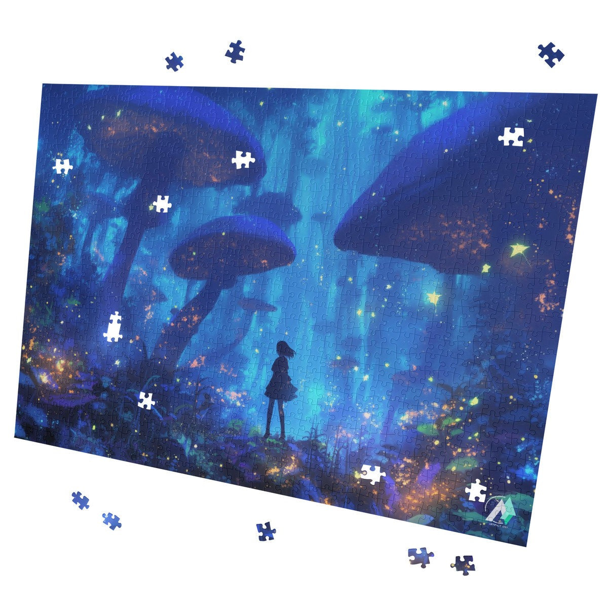 Forest of Magic VIII Puzzle, depicting a girl in a mystical forest, crafted from premium ivory cardboard, available in 500 and 1000 pieces.