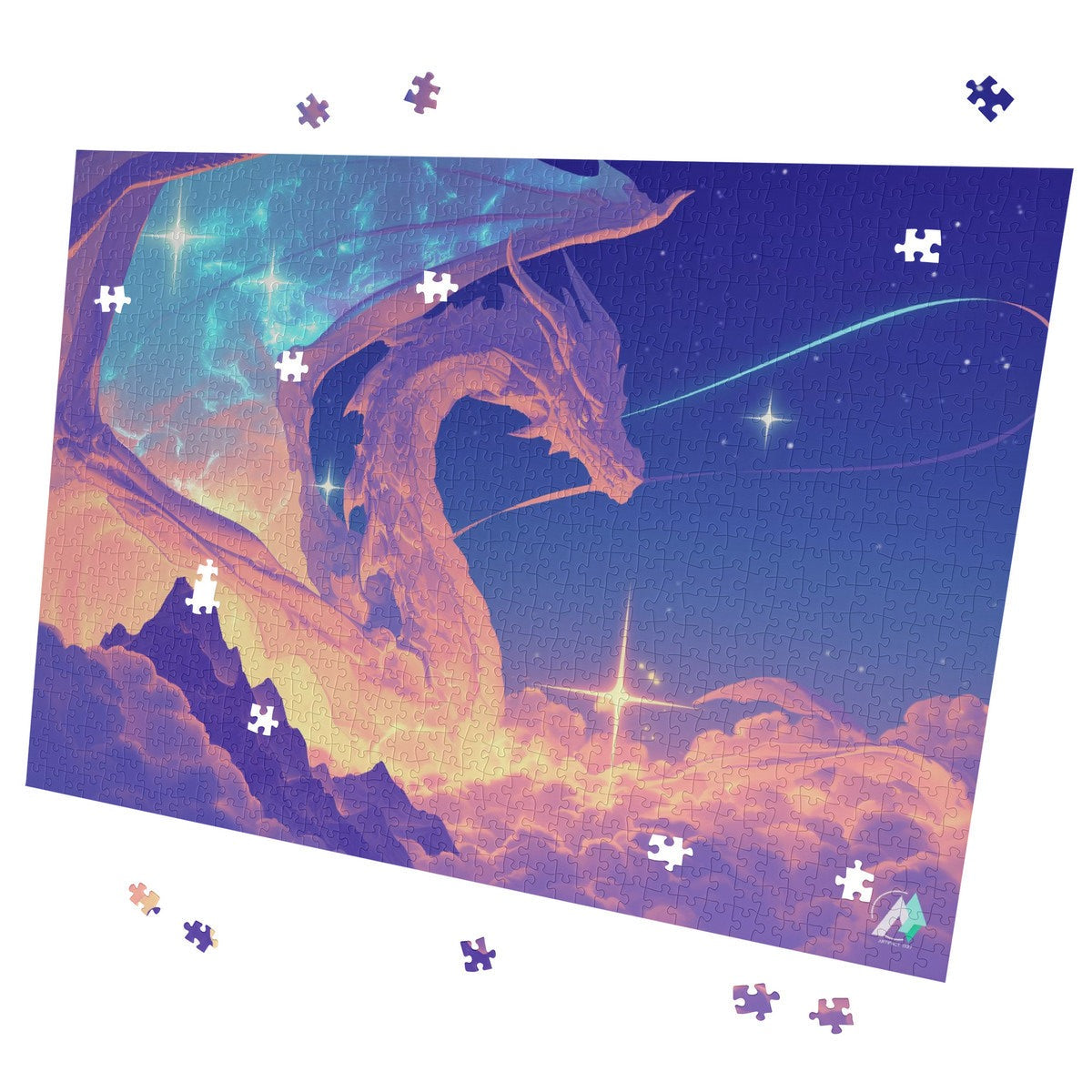 Supernal Wisdom Puzzle featuring a dragon design, available in 500 or 1000 pieces, crafted from premium ivory cardboard with satin finish.