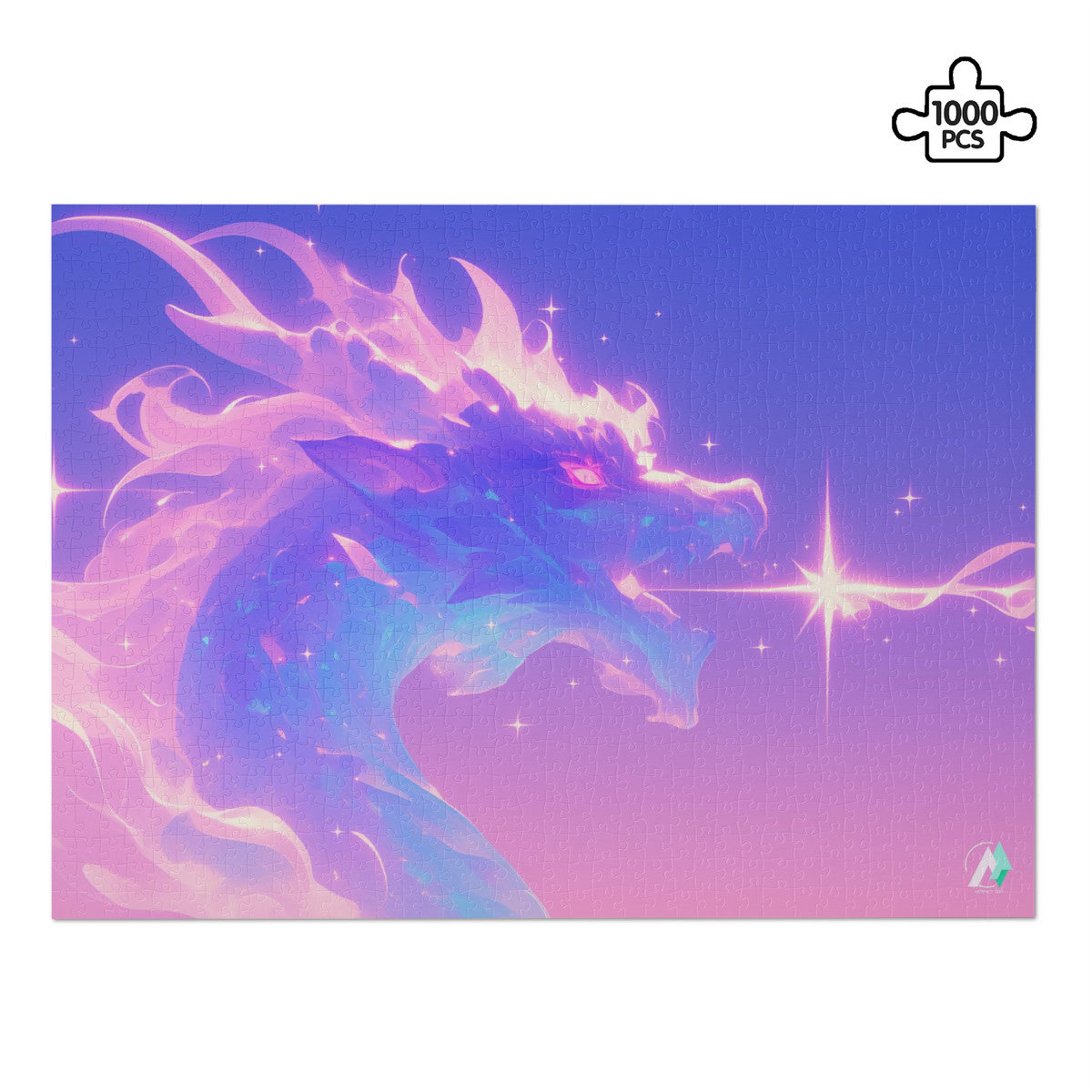 Prismatic Breath Puzzle: A captivating dragon-themed jigsaw puzzle, available in 500 and 1000 pieces, featuring premium ivory cardboard with a satin finish.