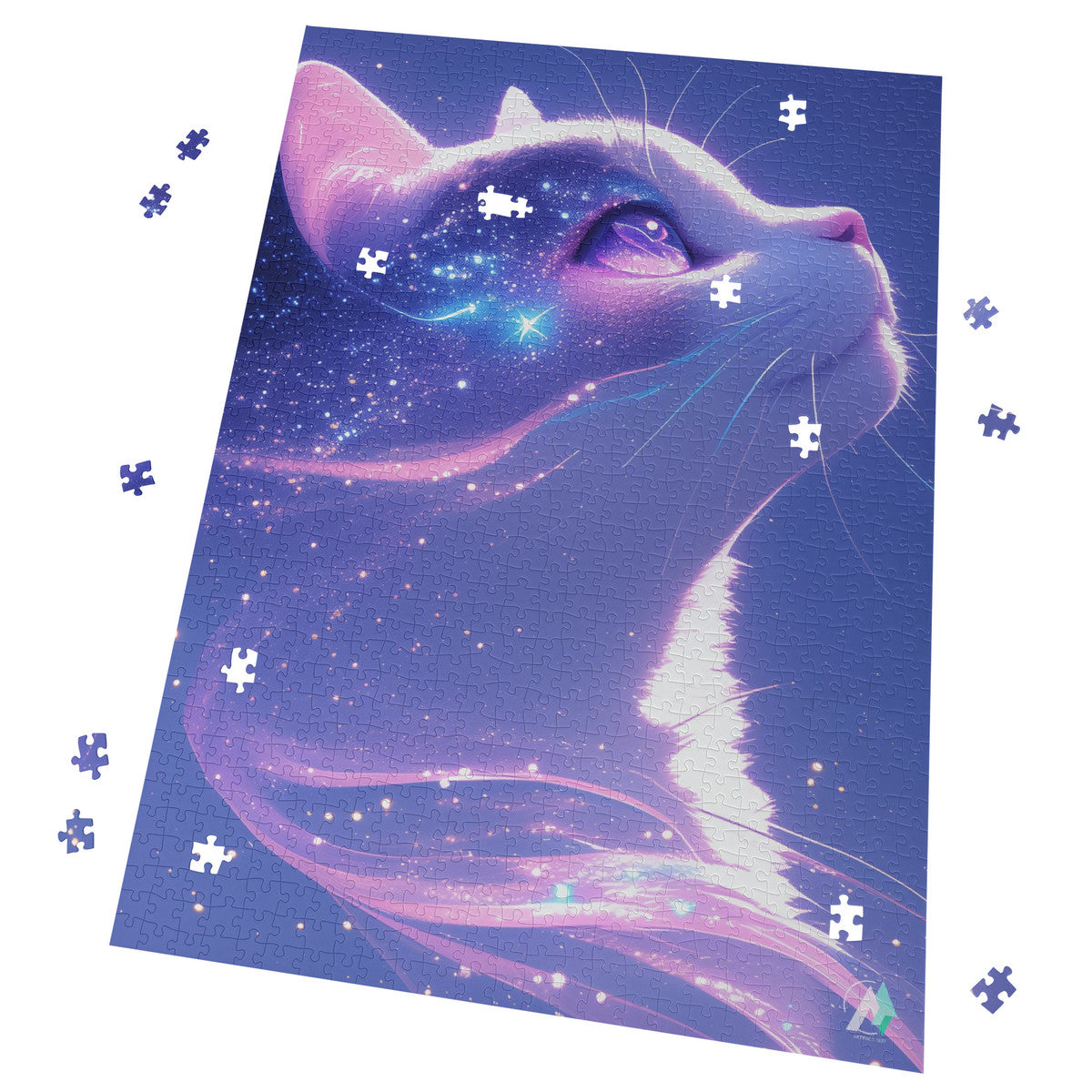 Milky Way Meow III Puzzle showcases a cat-themed jigsaw puzzle, available in 500 and 1000 pieces, crafted from premium ivory cardboard.