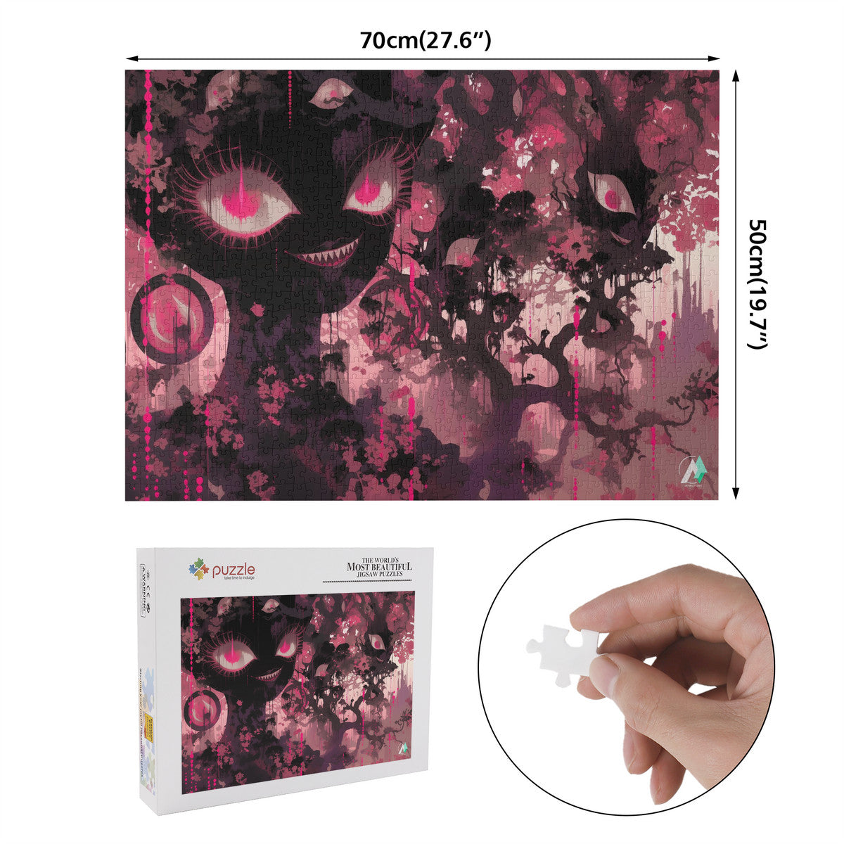 Whispering Decay I Puzzle features a surreal image of a tree-like woman, emphasizing human characteristics in nature.