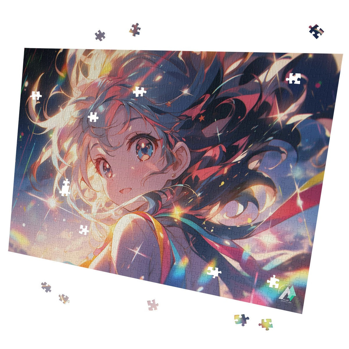 Starlit Dream | Puzzle featuring a cartoon girl by artist @shinjoku13, available in 500 and 1000 pieces, made with premium ivory cardboard.