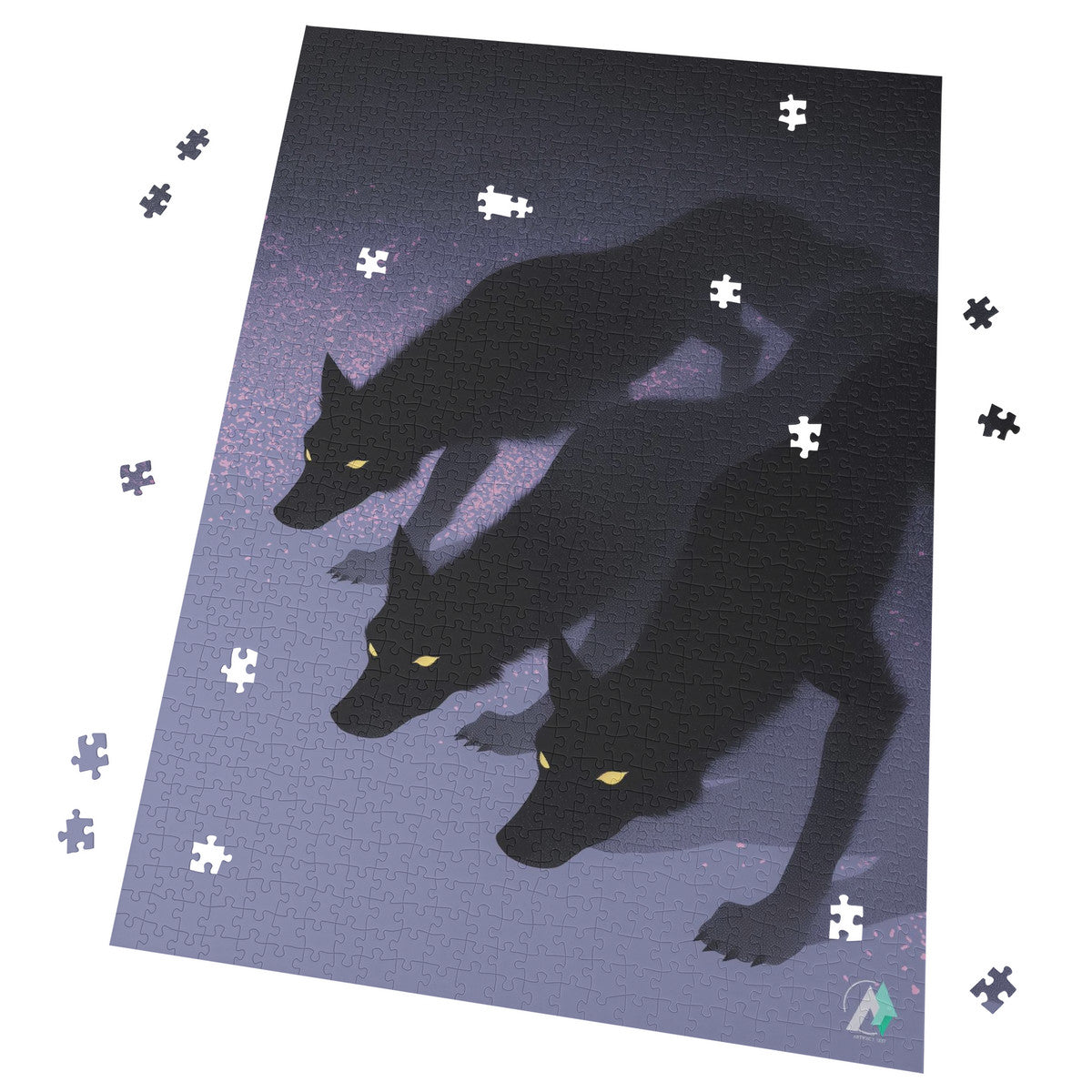 Hounds Unleashed II Puzzle features a detailed image of three dogs, available in 500 and 1000 pieces, showcasing premium designs.