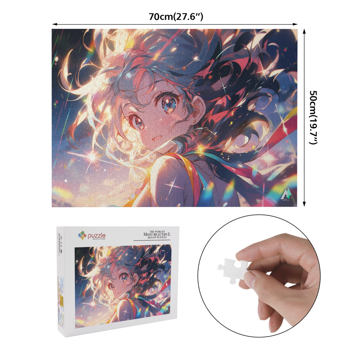 Starlit Dream | Puzzle featuring a cartoon girl by artist @shinjoku13, available in 500 and 1000 pieces, made with premium ivory cardboard.