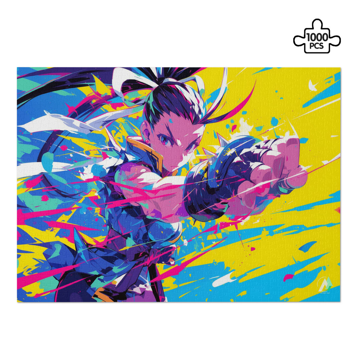 Pop Art Fighter - Ibuki | Puzzle featuring a cartoon character, crafted from premium ivory cardboard, available in 500 or 1000 pieces by artist @shinjoku13.