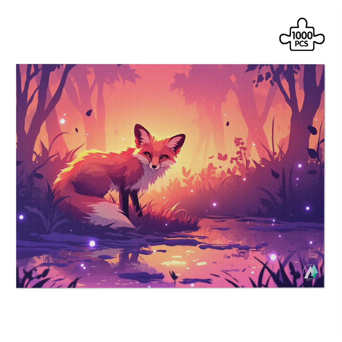 Fall'n for Foxes I Puzzle depicting a fox in a forest, available in 500 and 1000 pieces, made from premium ivory cardboard.