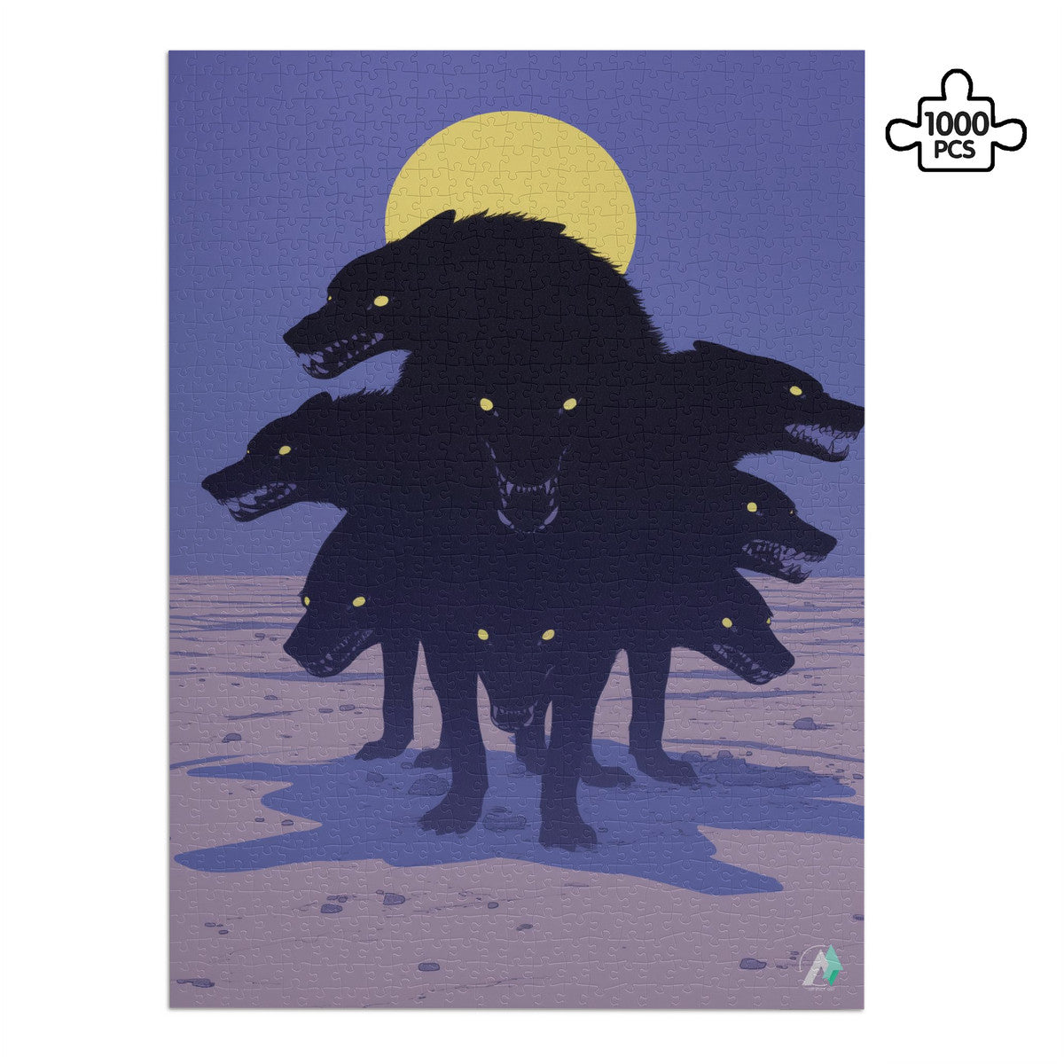 Hounds Unleashed V Puzzle, featuring a striking wolf head artwork, available in 500 and 1000 pieces, crafted from premium ivory cardboard.