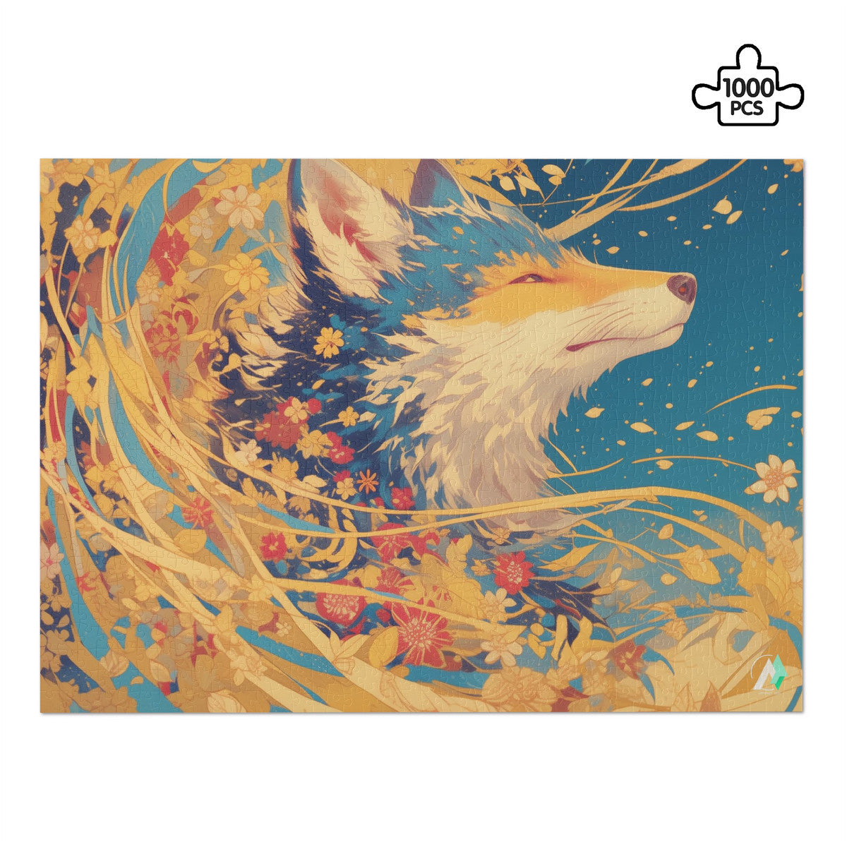 Fox-themed jigsaw puzzle from Fall'n for Foxes III collection, featuring intricate artwork by @drewsidious, available in 500 and 1000 pieces, made from premium ivory cardboard.