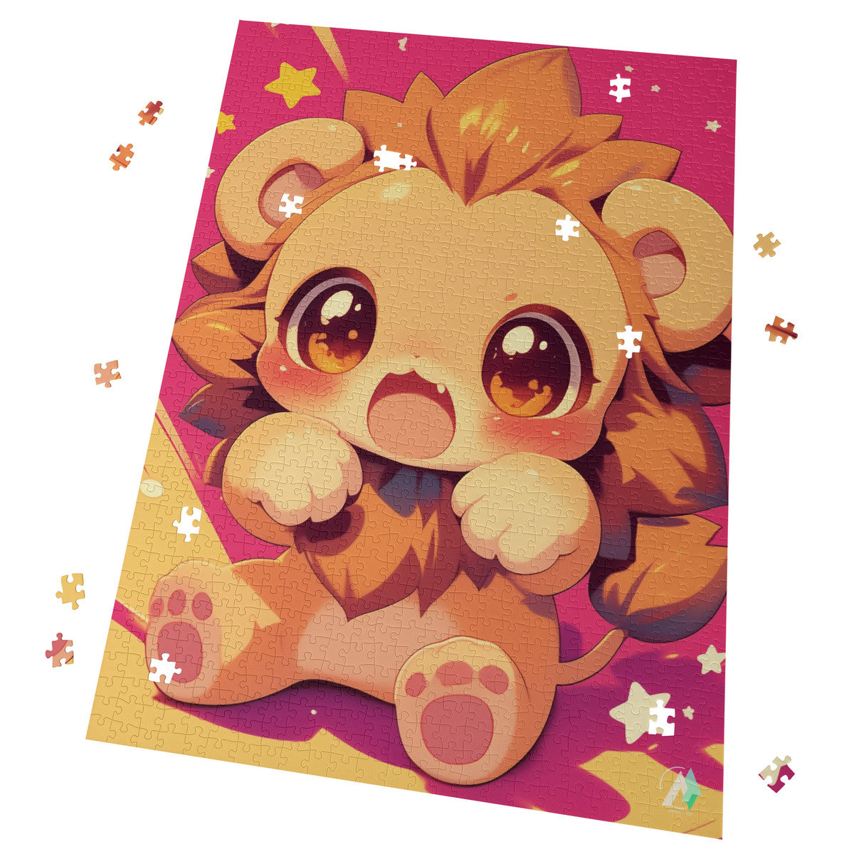 Chibi Safari Lion I Puzzle featuring a whimsical cartoon lion design by @shinjoku13, available in 500 and 1000 pieces, made from premium satin-finished cardboard.