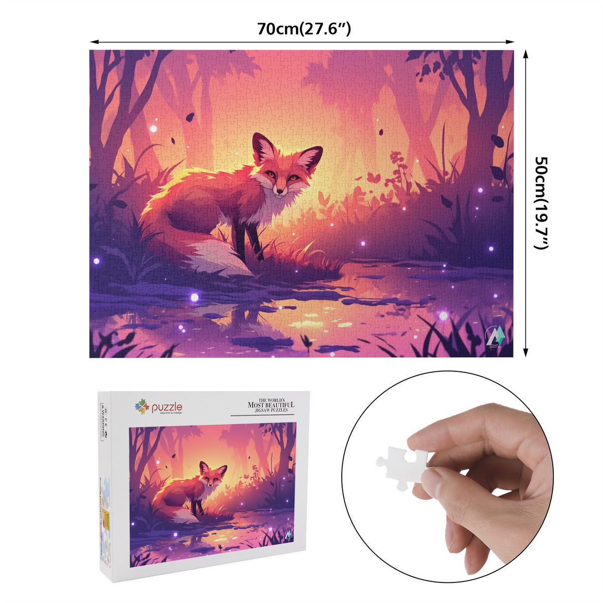 Fall'n for Foxes I Puzzle depicting a fox in a forest, available in 500 and 1000 pieces, made from premium ivory cardboard.