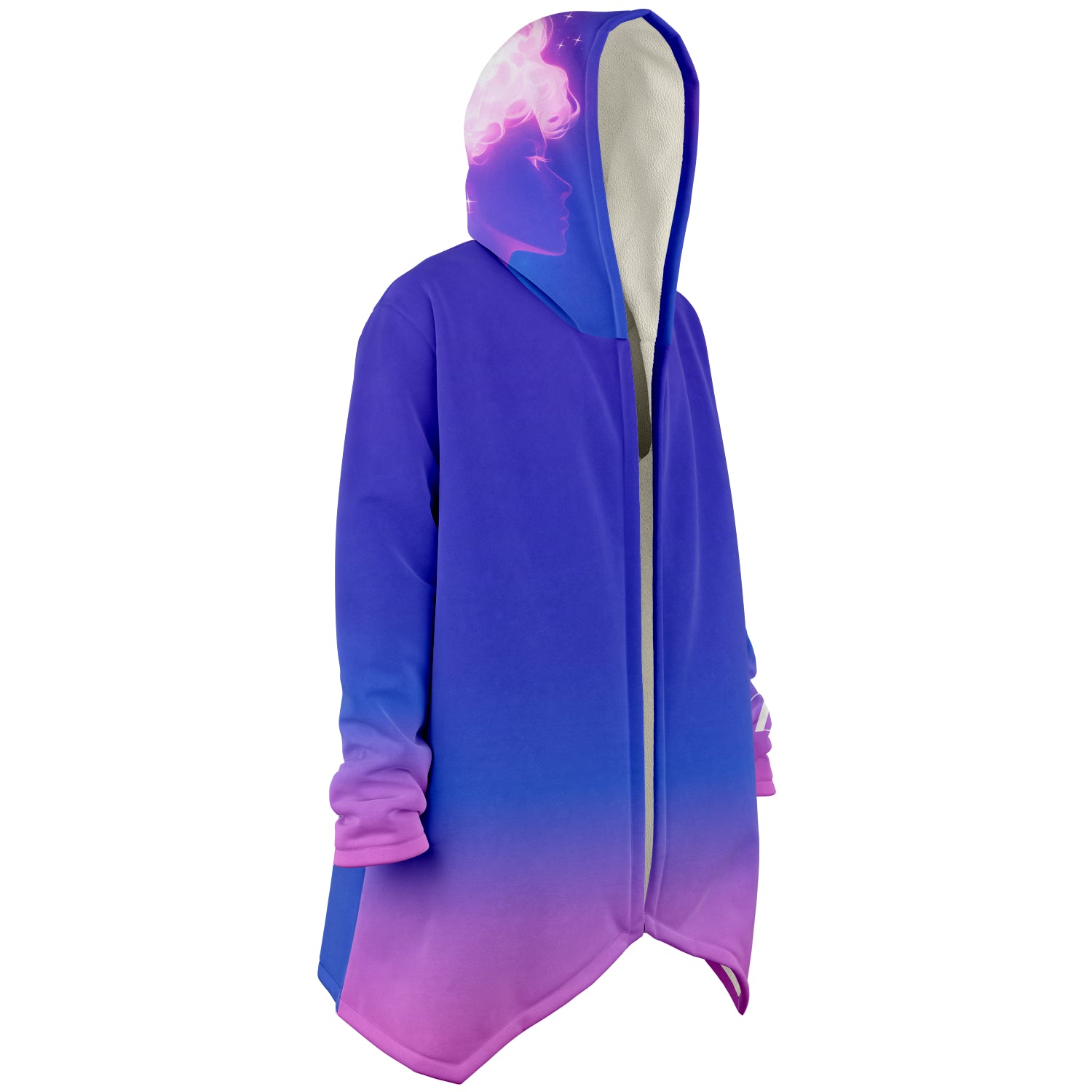 Ethereal Gem hooded jacket featuring a vibrant design, crafted from premium micro-mink fabric with soft fleece lining for unmatched comfort and warmth.