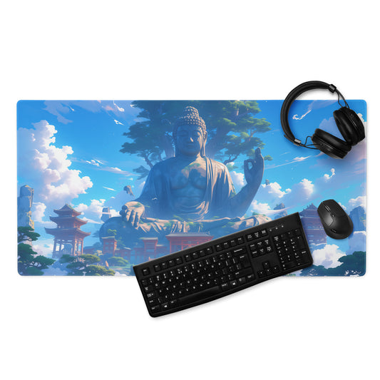 XXL gaming mouse pad, mouse pad, desk mat, gaming mat, gaming pad, best gaming mouse pad, border stitching, durable gaming mouse pad, Buddha Colossus artwork