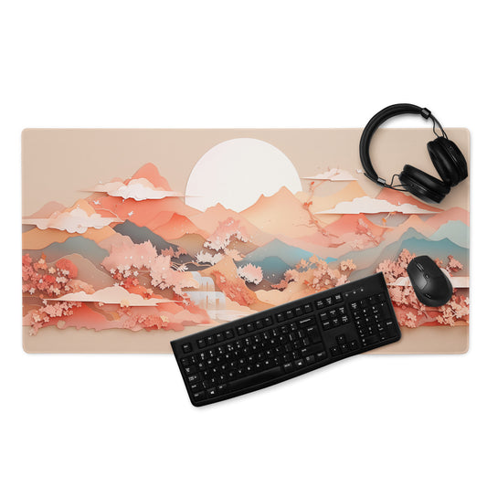 XXL gaming mouse pad, mouse pad, desk mat, gaming mat, gaming pad, best gaming mouse pad, border stitching, durable gaming mouse pad, Whispering Falls II artwork