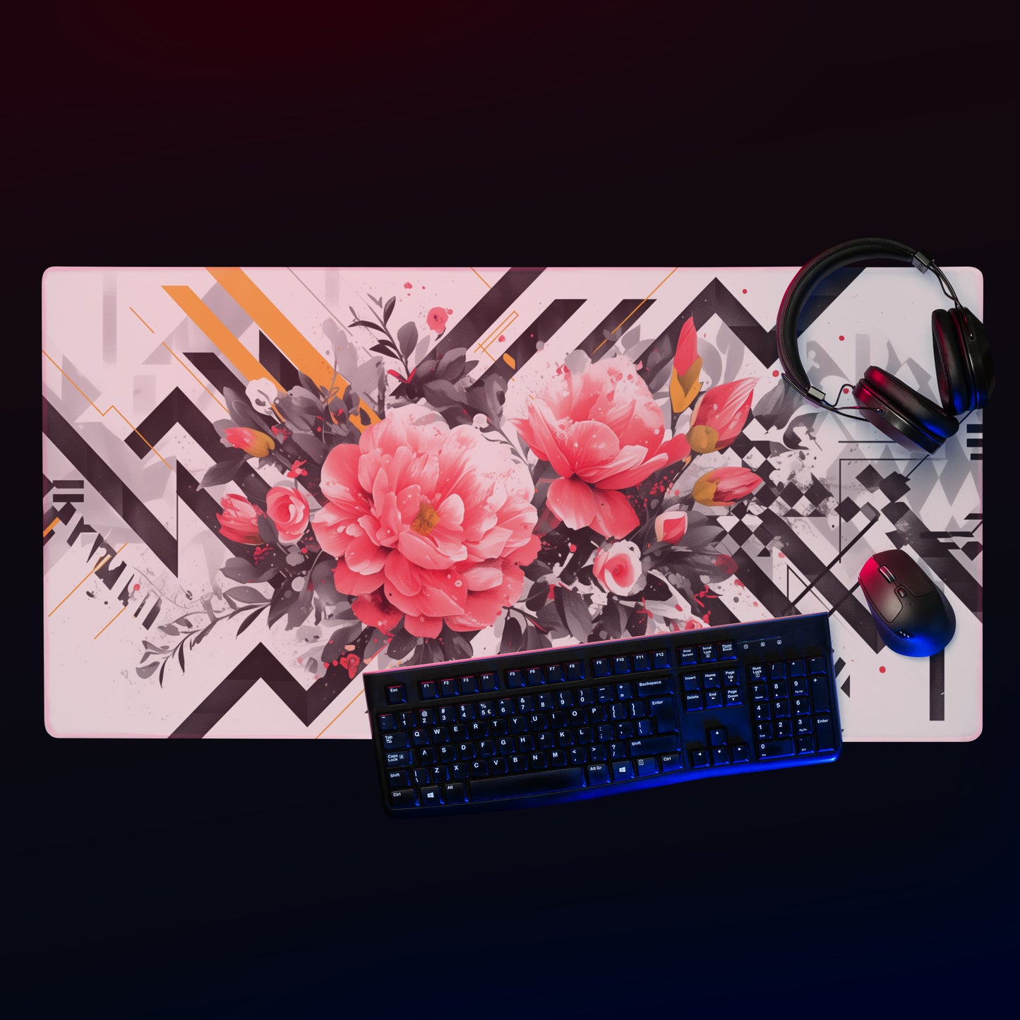XXL gaming mouse pad, mouse pad, desk mat, gaming mat, gaming pad, best gaming mouse pad, border stitching, durable gaming mouse pad, Petal Muse II artwork