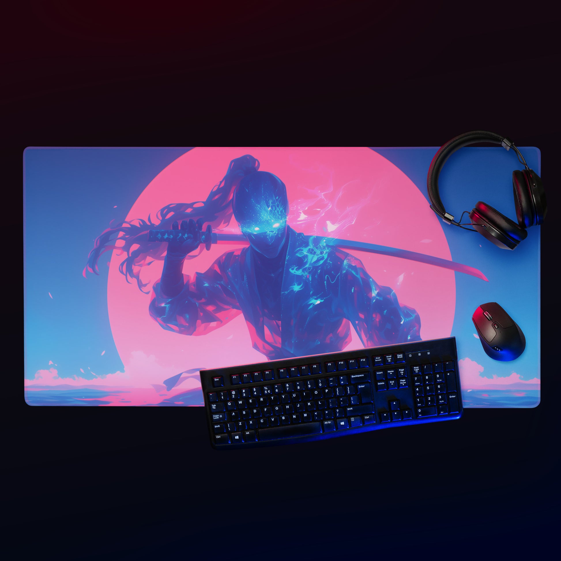 XXL gaming mouse pad, mouse pad, desk mat, gaming mat, gaming pad, best gaming mouse pad, border stitching, durable gaming mouse pad, Spectral Shinobi II artwork