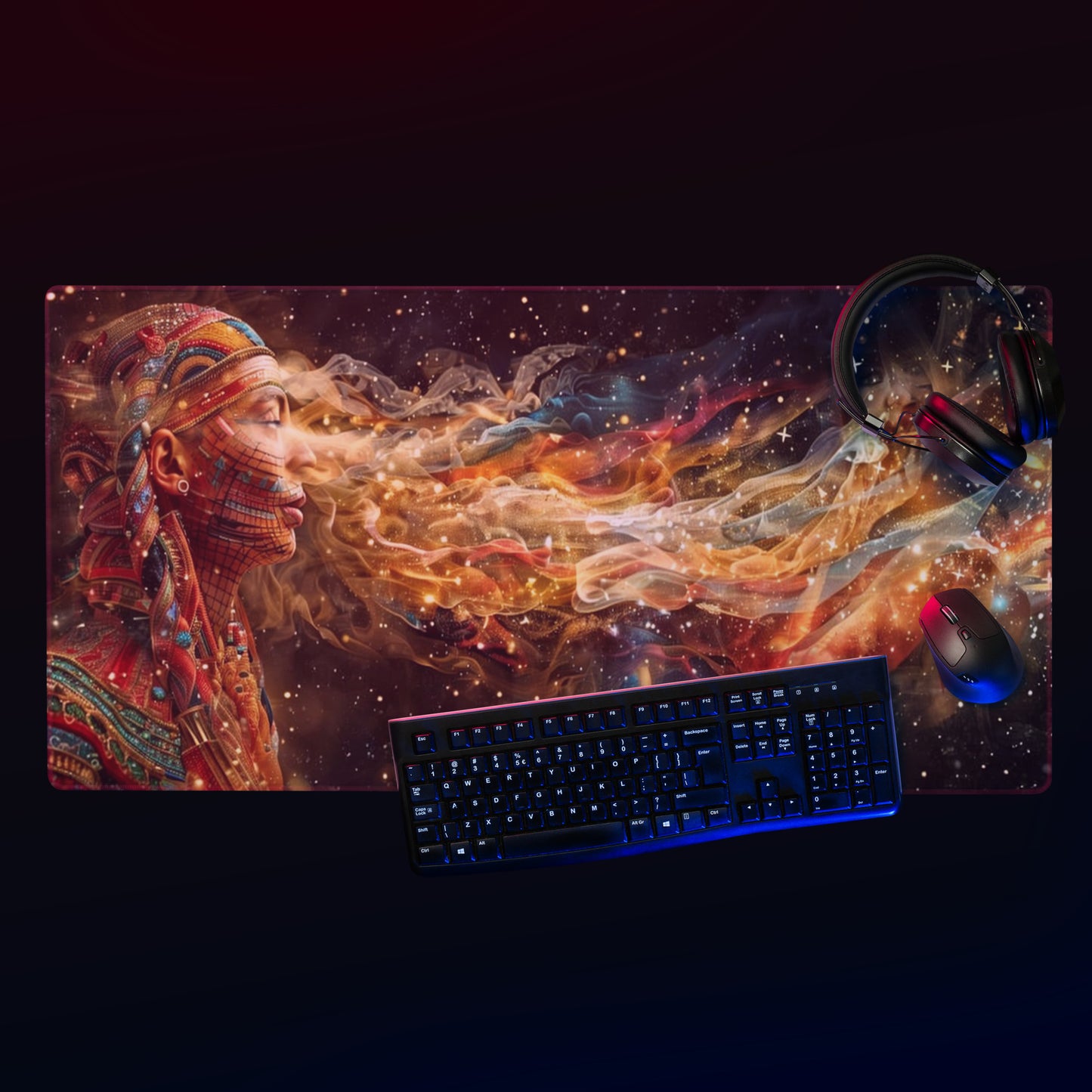 XXL gaming mouse pad, mouse pad, desk mat, gaming mat, gaming pad, best gaming mouse pad, border stitching, durable gaming mouse pad, Celestial Exhalation artwork
