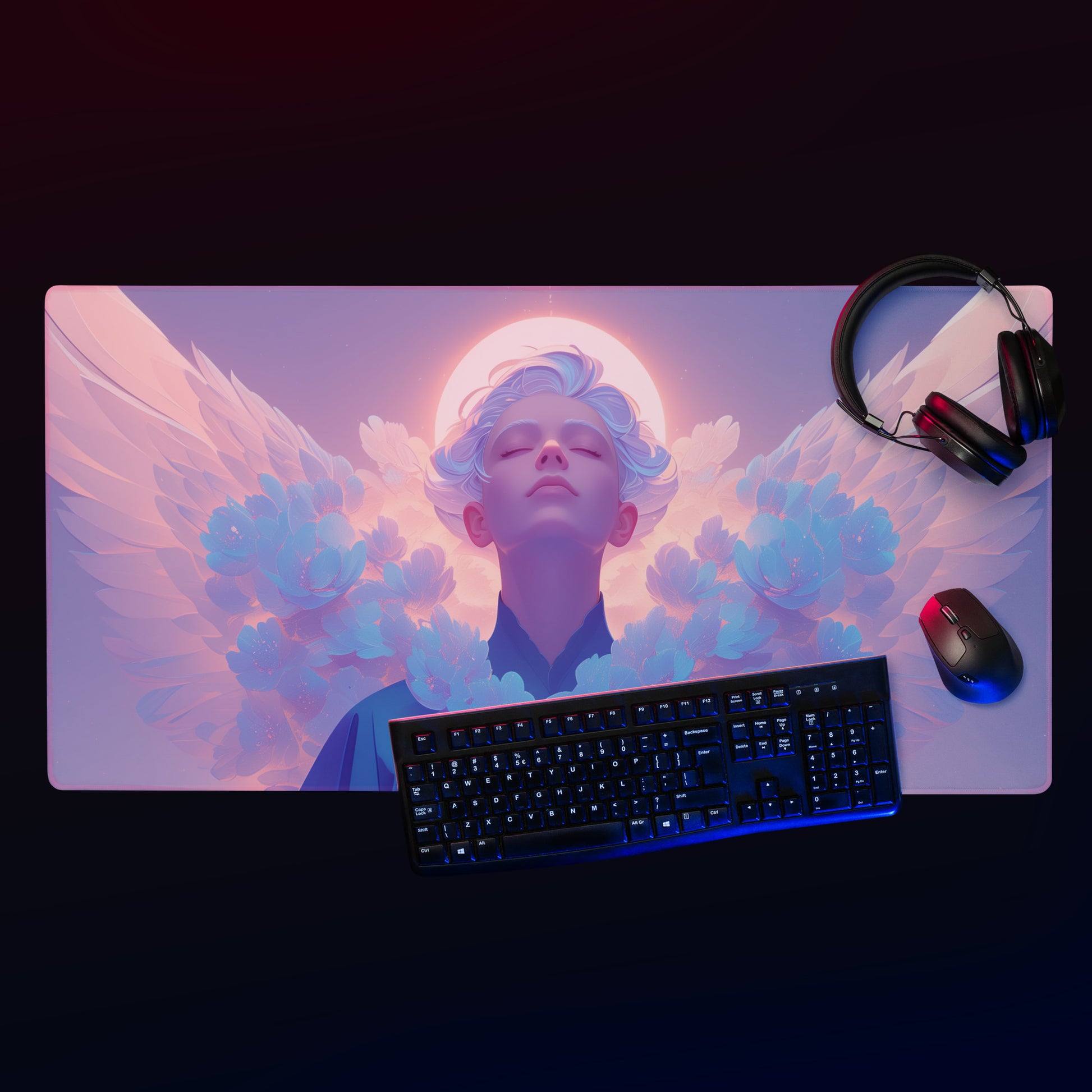 XXL gaming mouse pad, mouse pad, desk mat, gaming mat, gaming pad, best gaming mouse pad, border stitching, durable gaming mouse pad, Seraphim's Elegance III artwork
